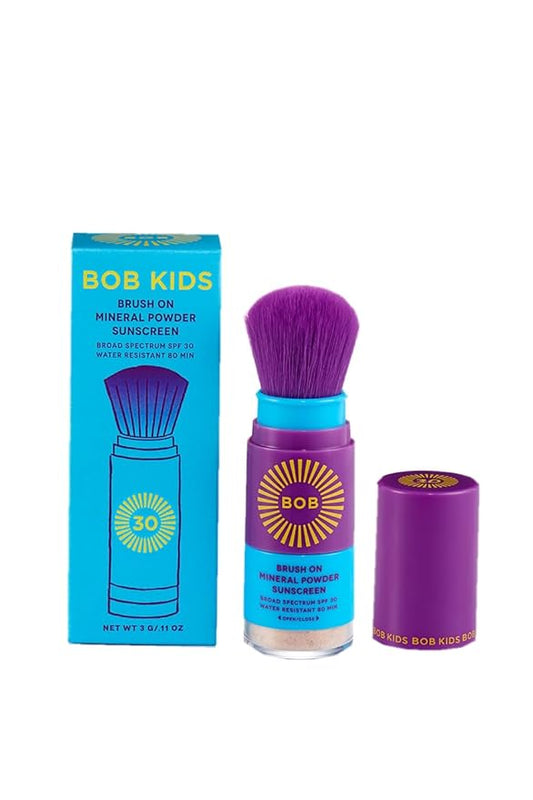 BOB KIDS SPF 30 Brush On Mineral Powder Sunscreen, Broad Spectrum, Water Resistant 80 Mins, Easy to Apply for Kids and Babies, Mfg in USA