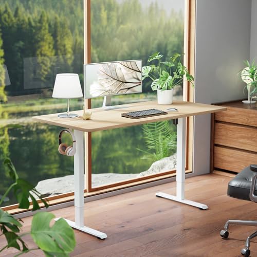 Veken 55 Inch Large Electric Standing Desk, Gaming Table, Nature