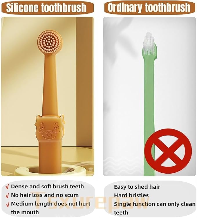 Dog & Cat Toothbrush Kit with Storage Cup, Mini Head Tongue Cleaning Brush | 360° Silicone Finger Toothbrushs,Soft Bristles Cleaning Brush,Pet Dental Care Kit,For Doggie Kitten Ferret Dutch Pigs