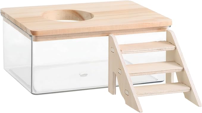 COLLBATH 1set Hamster Bath Sand Box Ladder and Lid Digging Container for Small Animals Promotes Natural Behavior for Dwarf Hamsters Gerbils and Chinchillas