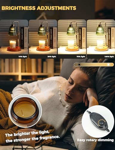 Green Candle Warmer Lamp with 24h Cycle Timer, Dimmable Wax Melt Warmer