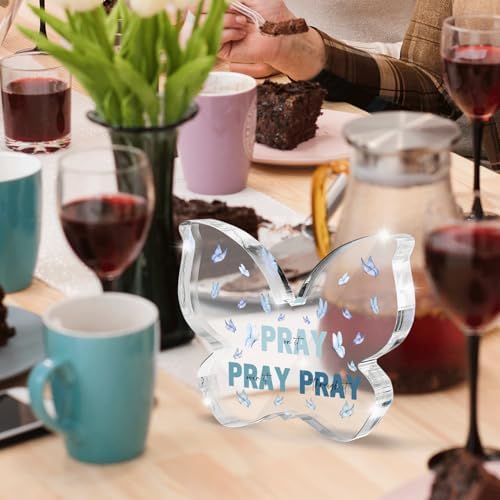 Blue Religious Plaques Christian Woman Decor Gifts, Blue Christian Gifts for Women, Modern Home Office Room Bathroom Bedroom Desk Accessory -Pray On It Pray Over It -Bible Verse Sign(Butterfly)