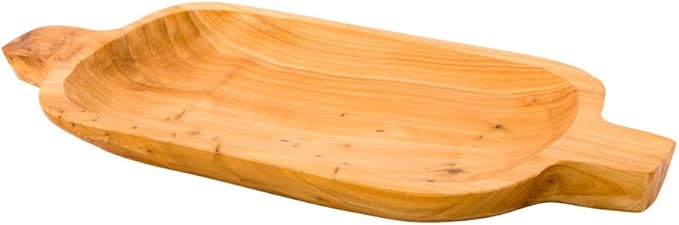 Restaurantware Nature Tek 14.5 x 7.2 x 1.1 Inch Oval Tray 1 Handmade Round Food Tray - Shatterproof Chip-Resistant Natural Wood Round Tray With Handles Lightweight For Food And Decor