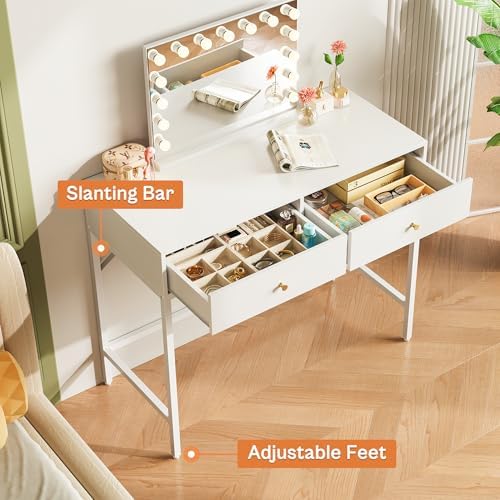 SUPERJARE White Vanity Desk with Drawers, 31.5 inch Computer Desk