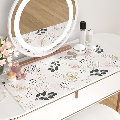 QiyI PU Leather Large Mouse Pad, Office Decor, 31.5" x 15.7", Boho Botany