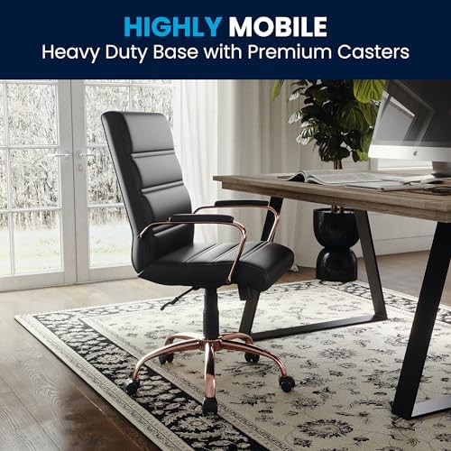Flash Furniture Mid-Back Black LeatherSoft Executive Swivel Office Chair with Rose Gold Frame and Arms