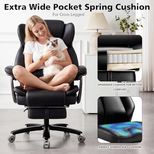 500lbs Reclining Big and Tall Office Chair for Heavy People with Foot Rest
