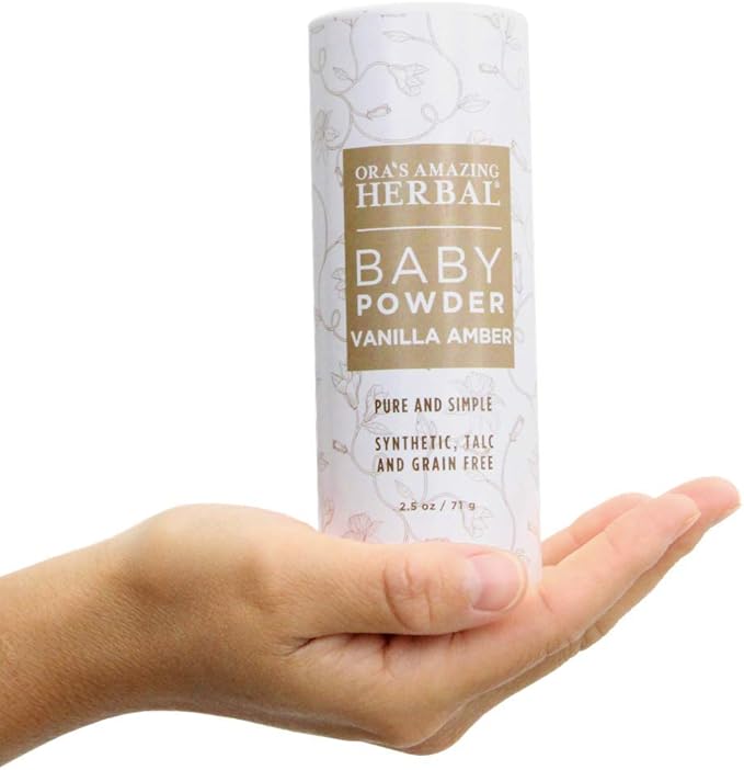 Ora's Amazing Herbal Baby Powder Talc-Free, Real Vanilla Amber Natural Scent, Cornstarch Free Arrowroot and Clay Based Powder, Synthetic Fragrance Free, 2.5 oz 3 Pack
