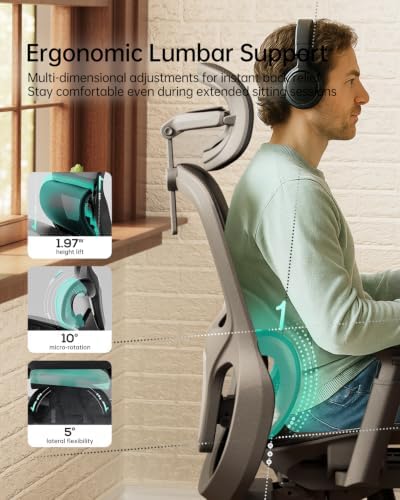 Hbada P2 Ergonomic Office Chair, Office Chair with 3D Lumbar Support, Ergonomic Chair with 3D 360° Rotation Arms & 3D Headrest, 135° Stepless Tilt Function, Black