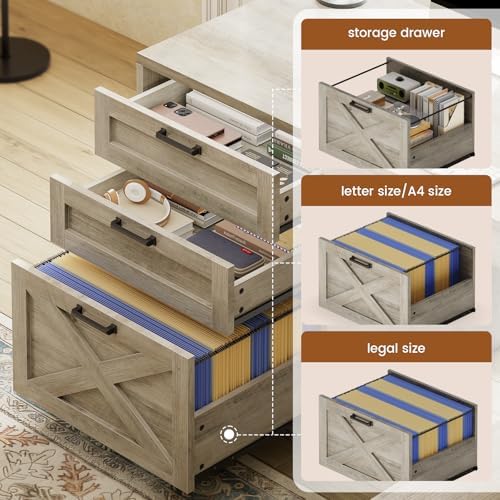 SEDETA 67" Farmhouse L Shaped Desk with Hutch, Grey