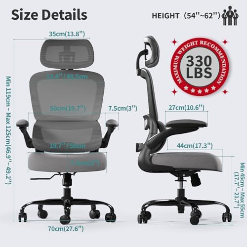 TRALT Office Chair Ergonomic Desk Chair - Gaming Chair with Lumbar Support (1,Dark Grey)