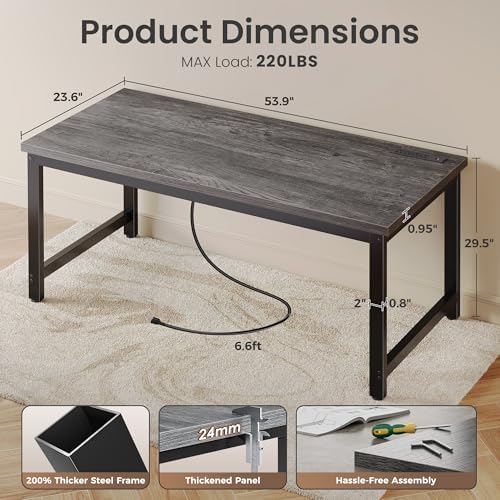 Huuger 55 x 24 inch Desk with Power Outlets & 0.95 Inch Thicker Desktop