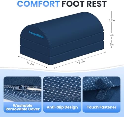 TranquilRelax Foot Rest Under Desk, 3-Height Adjustable Foot Stool, Blue