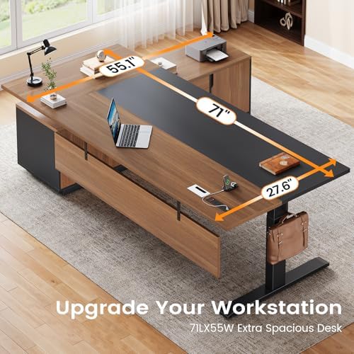 SEDETA 71" Executive L Shaped Electric Standing Desk, Brown