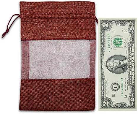 12-Pack Medium Linen Burlap & Organza Gift Bags w. Drawstrings (5x7 in, Maroon) - Party Favors, Presents, Samples & Treats Mesh Pouch by The Display Guys