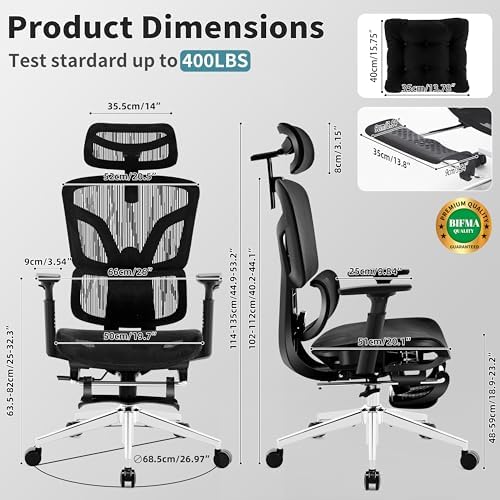 Ergonomic Office Chair with Footrest 4-Level Adjustable Lumbar Suppor