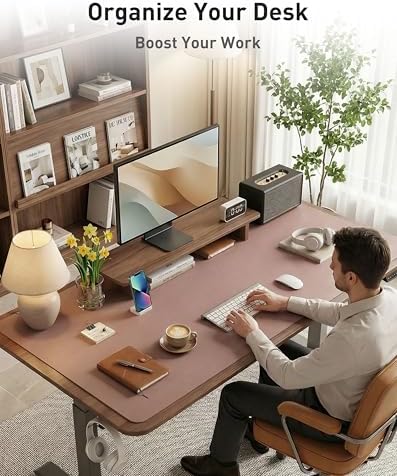 Aothia Faux Leather Desk Mat - Large Mouse Pad, Non-Slip PU Leather Blotter, Waterproof Writing Surface for Office and Home (Dark Pink, 63" x 24")