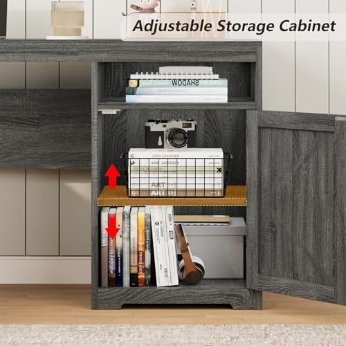 63" Farmhouse L Shaped Desk with Drawers & Printer Shelf for Home Office