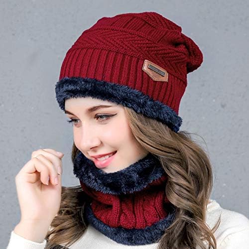 Warm Winter Beanie Hat & Scarf Set Stylish Knit Skull Cap for Men Women