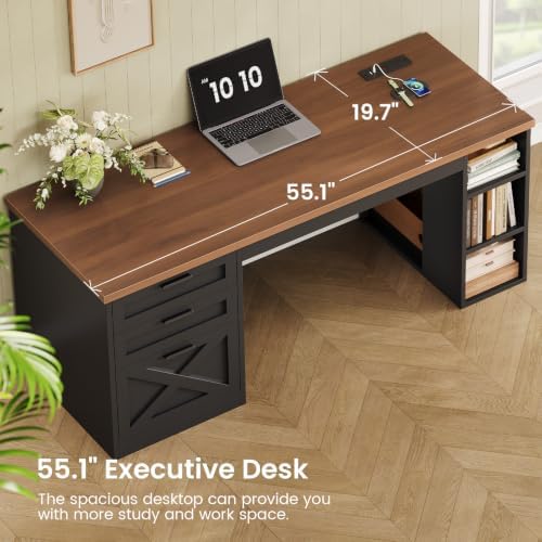 SEDETA 55.1" Farmhouse Office Desk with 3 Drawers for Home Office