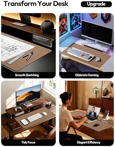 YSAGi Leather Desk Protector, Office Mat, Large Mouse Mat, Non-Slip PU Leather Blotter, Laptop Desk Pad, Waterproof Writing Pad for Office and Home (Khaki, 47.2" x 23.6")