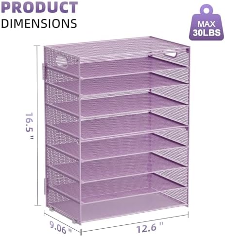 Marbrasse Paper Organizer Letter Tray, 9 Tier Mesh File Organizer with Handle, Paper Sorter Desk Organizer for Home Office Supplies - Purple