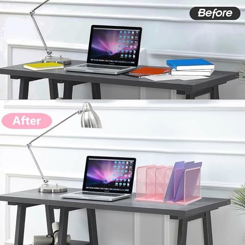 Kuntine.B 5-Section Upright Desk File Organizer Pink 1 Pack