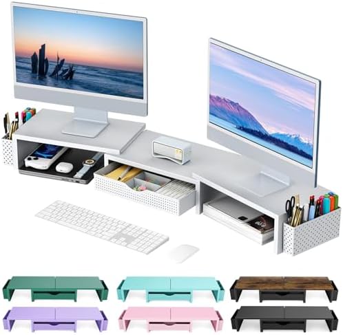 gianotter Dual Monitor Stand Riser With Drawer and 2 Pen Holders