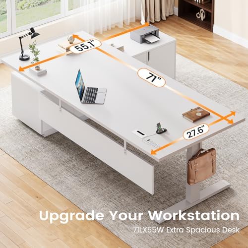 SEDETA 71" Executive Large L Shaped Electric Standing Desk, White