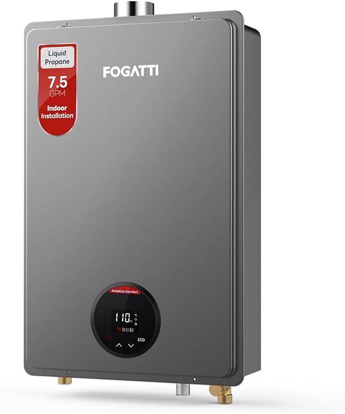 FOGATTI Propane Gas Tankless Water Heater Indoor - Max 7.5 GPM 170,000 BTU, CSA Certified Compact Design On Demand Instant Hot Water Heater - Instagas Comfort 170S Series