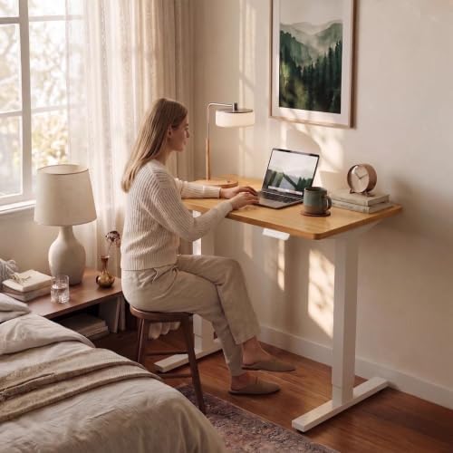 HUANUO 43x24 Inch Electric Standing Desk, Adjustable, Light Vintage Brown