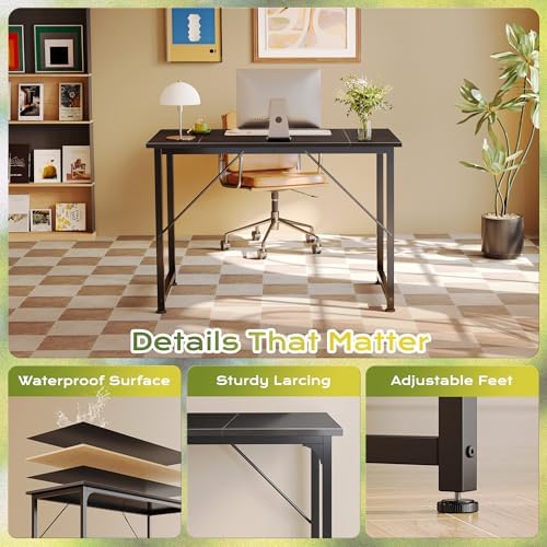 PRAISUN 40 Inch Computer Desk, Office Desk, Spacious Desktop, Black