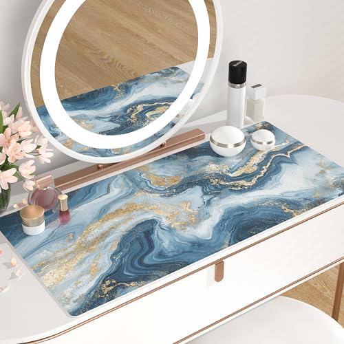 QiyI PU Leather Large Mouse Pad, 31.5" x 15.7", Blue White Marble