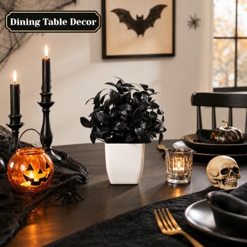 Der Rose 4 Pack Black Artificial Plants for Indoor Halloween Decor