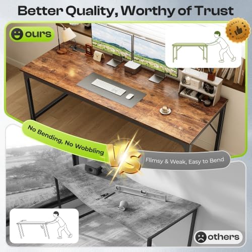 PRAISUN 70x24 Inch Computer Desk with Power Outlets & USB-C, Rustic Brown
