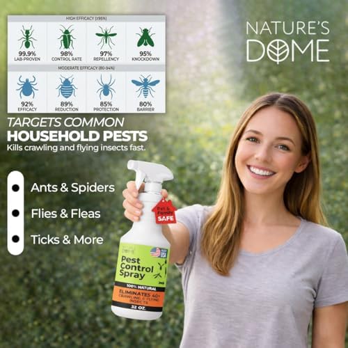 Nature’s Dome Pest Control Spray 32 Oz | Natural Ant Killer & Bug Spray for Indoor & Outdoor Use | Bug Spray for Flea, Ticks, Ant & Mosquitos