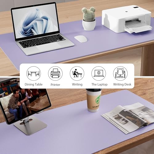 Aothia Faux Leather Desk Mat - Non-Slip PU Leather Desk Blotter, Waterproof Writing Surface, Large Desk Pad for Office & Home (Lavender, 55" x 17")