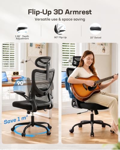 HUANUO Ergonomic Office Chair, High Back Computer Desk Chair with Adjustable Lumbar Support and Headrest, Comfy Gaming Chair with 3D Armrests, Home Office Rolling Chair, Max Load 300 lbs, Pack of 3