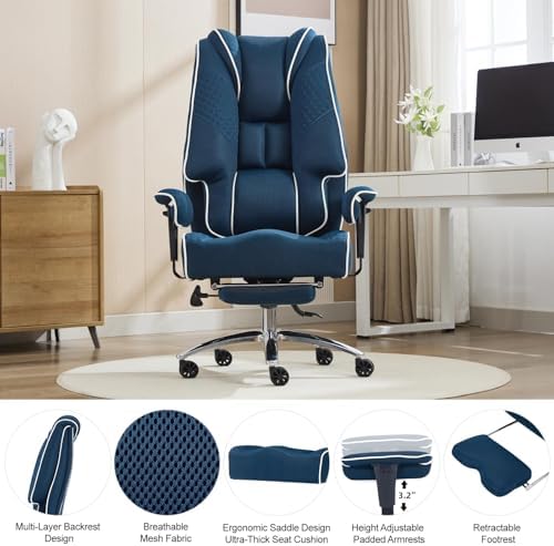 EXCEBET Big and Tall Executive Office Chair 400lbs Wide Seat, Mesh Grey