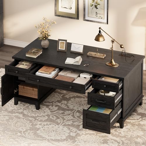 IDEALHOUSE 60" Farmhouse Home Office Executive Computer Desk with Drawers