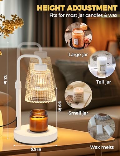 White Candle Warmer Lamp with 24h Cycle Timer, Dimmable Wax Melt Warmer