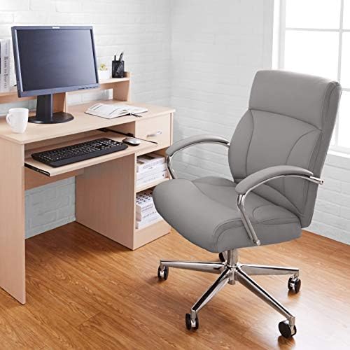 Amazon Basics Executive Desk Chair with Easy Assembly, Adjustable Height, 275lb Capacity, Wide Oversized Cushion, 29.13"D x 25.2"W x 43.11"H, Grey Bonded Leather