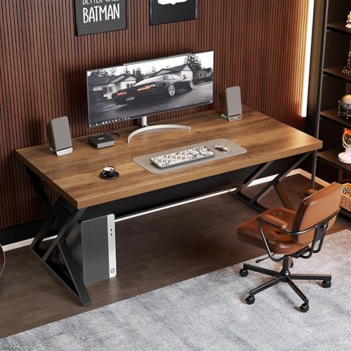 LVB 60 Inch Computer Office Desk Metal & Wood Writing Desks Rustic Oak
