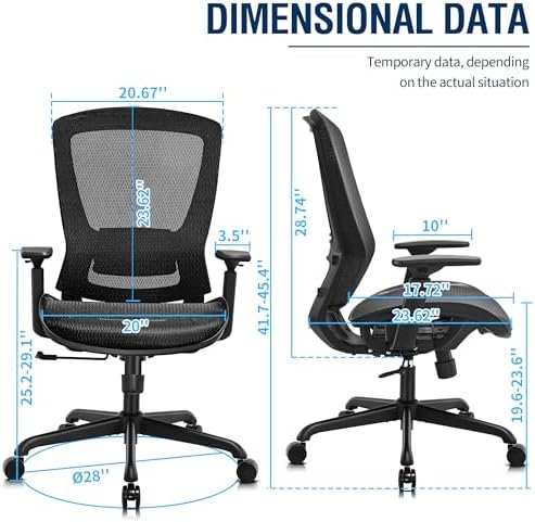ELABEST Ergonomic Mesh Office Chair,Comfy Computer Desk Chair - BIFMA 5.1 Certified Commercial Swivel Task Chair for Home Office - Adjustable Lumbar Support & Armrests,Tilt Function,Wide Seat (Black)