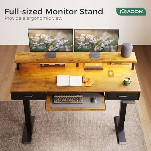 AODK 55 Inch Standing Desk with Drawers & Keyboard Tray, Rustic Brown