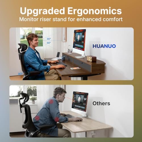 HUANUO 32 x 21 Standing Desk with 2 Drawers, C-Clamp Compatible, Walnut