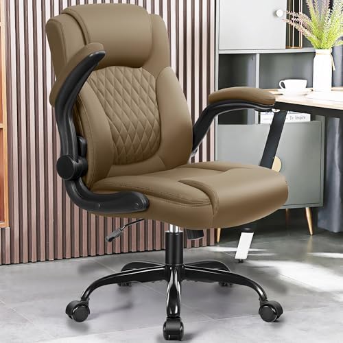 Leather Office Chair, PU Home Computer Desk Chairs with Ergonomic Back Support, 360°Swivel Free，Small Gaming Chair with Wheels and Adjustable Armrests, for Short People Use
