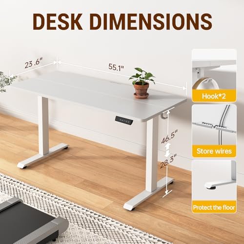 Veken 55 Inch Large Electric Standing Desk, Gaming Table, White