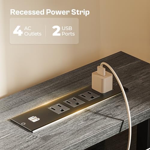 Huuger 55 inch Computer Desk with Power Outlets & 4 Drawers
