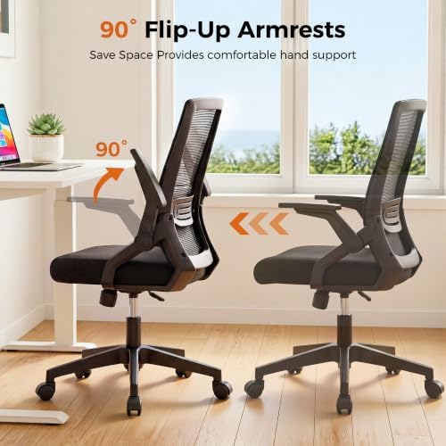 GTPLAYER Ergonomic Office Chair with Flip-up Armrests Executive Computer Chair for Home Office, Breathable Mesh & Comfy Lumbar Support, Black